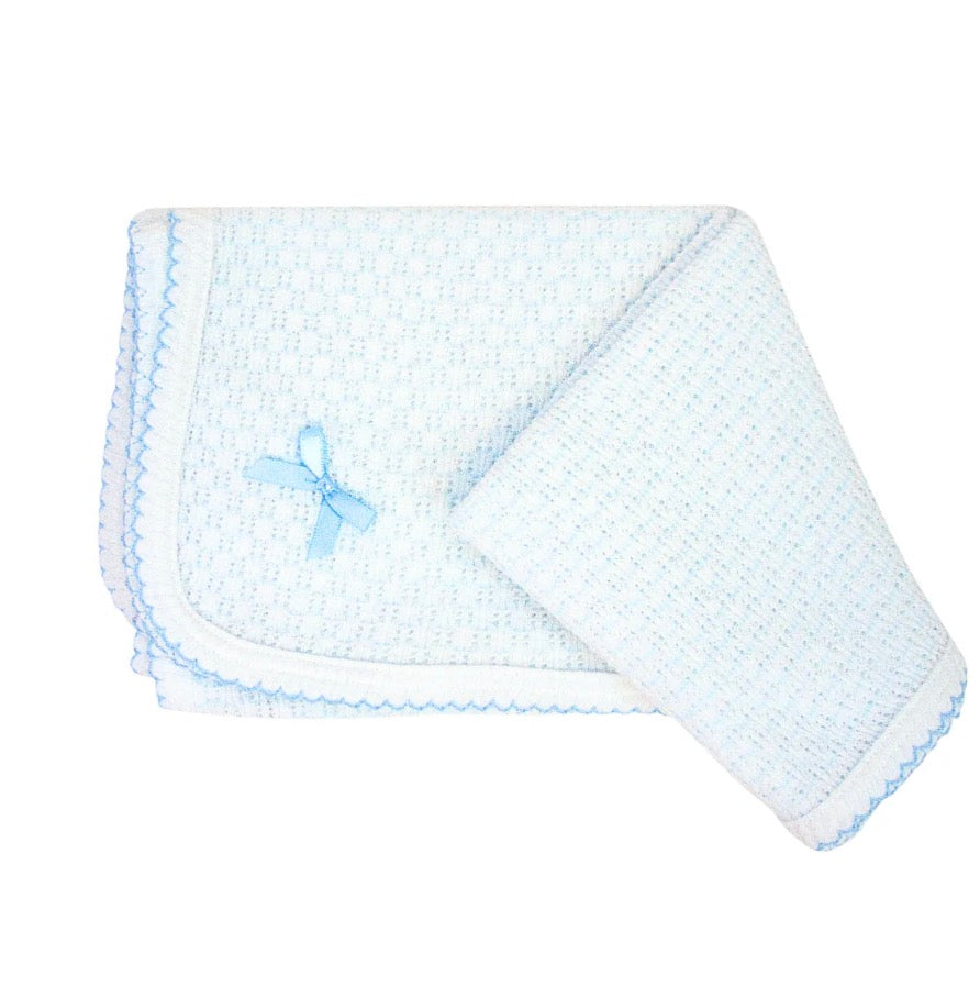 Pinstripe Swaddle Blanket w/ Bow-Blue