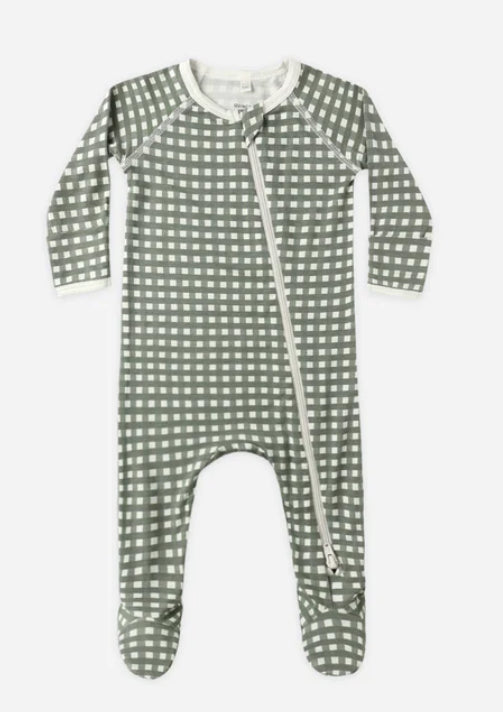 Bambo Zip Footie- Forest Check