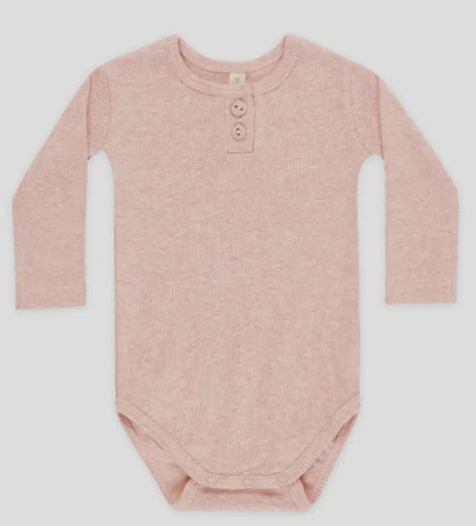Ribbed Long Sleeve Onesie- Rose