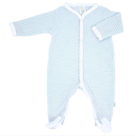 Paty Knit Solid Color Footie with Pima Trim- Blue/White