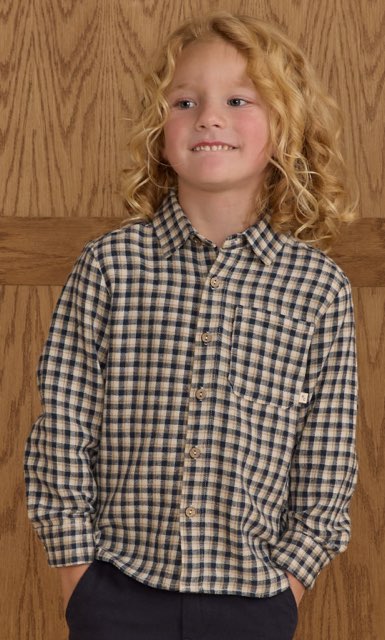 Navy Check Collared Long Sleeve Shirt